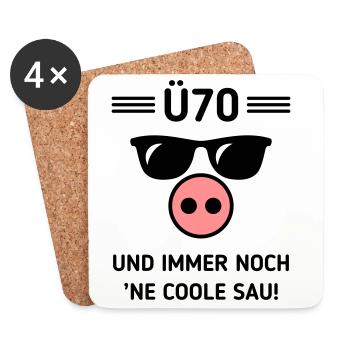 Ü70 Und Immer Noch ’Ne Coole Sau! Cool Geburtstag - Untersetzer (4er-Set) - Weiß - Vorne