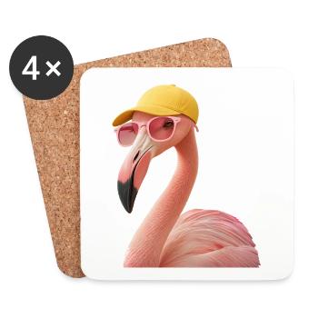 Style de flamant rose cool - Dessous de verre (lot de 4) - blanc - Devant