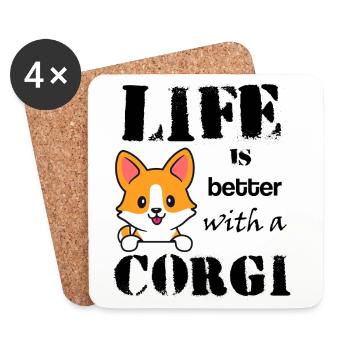 Life_is_better_with_corgi - Untersetzer (4er-Set) - Weiß - Vorne