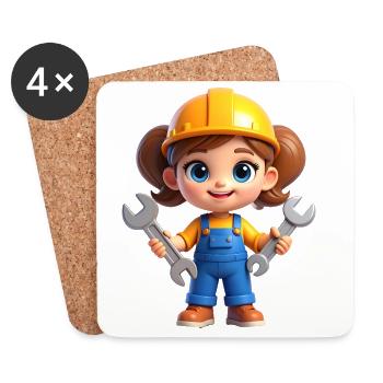 Kleine Bauheldin mit Werkzeugen - Untersetzer (4er-Set) - Weiß - Vorne