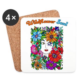 Wildflower Soul Hippie groovy des années 70 - Dessous de verre (lot de 4) - blanc - Devant