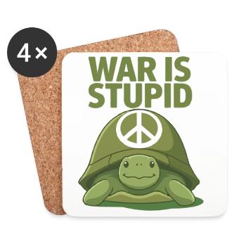 La guerre est stupide Tortue, signe de paix anti-guerre - Dessous de verre (lot de 4) - blanc - Devant