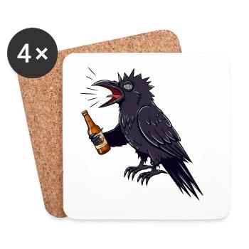 Raven avec une bouteille de bière - Dessous de verre (lot de 4) - blanc - Devant