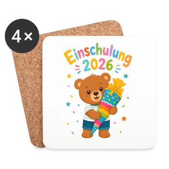 Einschulung 2026 Bär mit Regenbogenrakete - Untersetzer (4er-Set) - Weiß - Vorne
