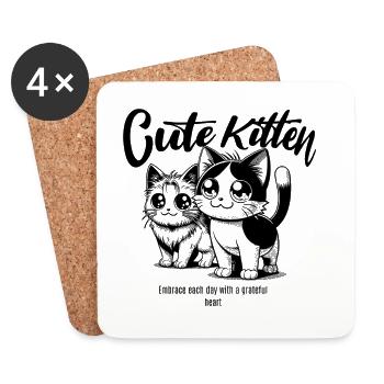 Chat mignon Chaton Design de la bande dessinée - Dessous de verre (lot de 4) - blanc - Devant