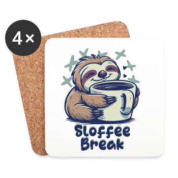 Sloffee Break Faultier Kaffee - Untersetzer (4er-Set) - Weiß - Vorne