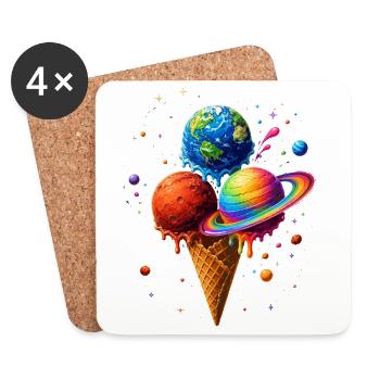 Planètes de glace colorées dans l’univers - Dessous de verre (lot de 4) - blanc - Devant