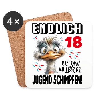 Endlich 18: Strauß Vogel Geburtstag Birthday - Untersetzer (4er-Set) - Weiß - Vorne