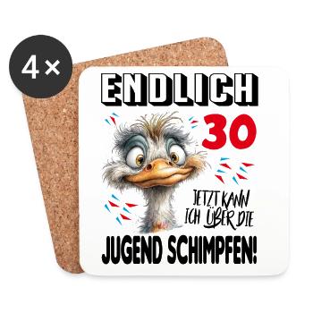 Endlich 30: Strauß Vogel Geburtstag Birthday - Untersetzer (4er-Set) - Weiß - Vorne