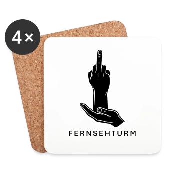 FERNSEHTURM - Mittelfinger Lineart Schwarz - Untersetzer (4er-Set) - Weiß - Vorne