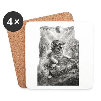 DJ Dog Rocking the Party - Coasters (set of 4) - white - Front