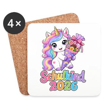 Einhorn Schultüte 2026 Schulkind - Untersetzer (4er-Set) - Weiß - Vorne