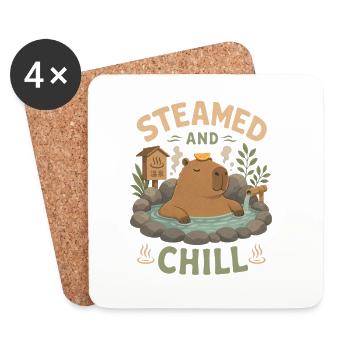 Steamed and Chill Cabybara - Coasters (set of 4) - white - Front
