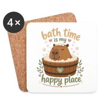 Cabybara de l’heure du bain dans une baignoire en bois - Dessous de verre (lot de 4) - blanc - Devant