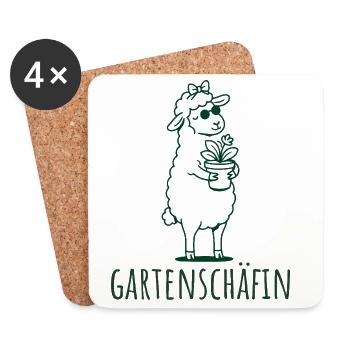 Gartenschäfin Schaf mit Pflanze Gärtnerin - Untersetzer (4er-Set) - Weiß - Vorne