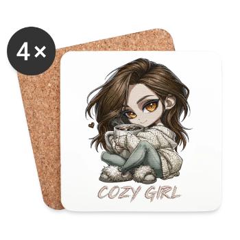 Cadeau d’hiver cocoa Chibi Cozy Girl - Dessous de verre (lot de 4) - blanc - Devant