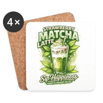 Strawberry Matcha Latte Bliss - Coasters (set of 4) - white - Front