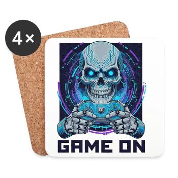 GAME ON - Cyber Skull Gamer | Neon Gaming Design - Coasters (set of 4) - white - Front