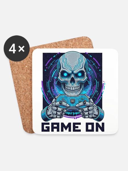 GAME ON - Cyber Skull Gamer | Neon Gaming Design - Untersetzer (4er-Set) - Weiß