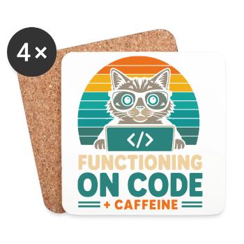 Fonctionner sous Code et Caffeine Cat - Dessous de verre (lot de 4) - blanc - Devant
