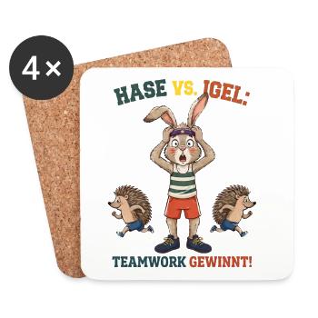 Hase vs. Igel Teamwork - Untersetzer (4er-Set) - Weiß - Vorne