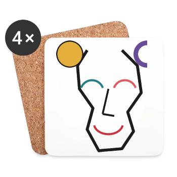 Visage géométrique coloré joyeux - Dessous de verre (lot de 4) - blanc - Devant