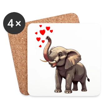 Éléphant au cœur - Dessous de verre (lot de 4) - blanc - Devant
