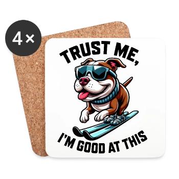 Dessin animé Skieur Bouledogue Chien Drôle - Dessous de verre (lot de 4) - blanc - Devant