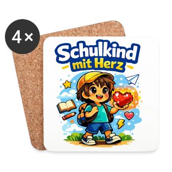 Schulkind mit Herz und vieles mehr - Untersetzer (4er-Set) - Weiß - Vorne