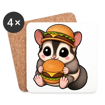 Süßer Flugbeutelmarder mit Burger Cartoon - Untersetzer (4er-Set) - Weiß - Vorne