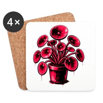Neon Pilea im Topf – Pink Botanical Design - Untersetzer (4er-Set) - Weiß - Vorne