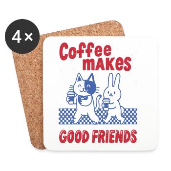 Kaffee macht gute Freunde – Katzen & Häschen - Untersetzer (4er-Set) - Weiß - Vorne