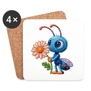 Biene im Stickerei-Look Blume Geschenk - Untersetzer (4er-Set) - Weiß - Vorne