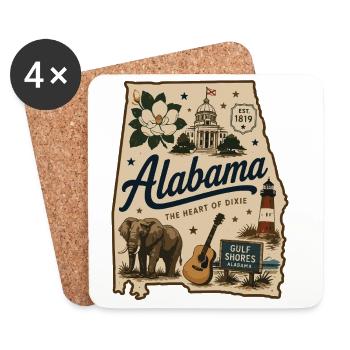 Vintage-Alabama State Pride Illustrated-Aufkleber - Untersetzer (4er-Set) - Weiß - Vorne