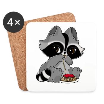 Snuggles the raccoon with a plate of pasta. - Coasters (set of 4) - white - Front