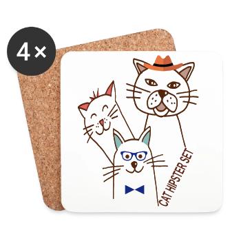 Katzen Trio  - Untersetzer (4er-Set) - Weiß - Vorne