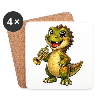 Dino mit Trompete - Untersetzer (4er-Set) - Weiß - Vorne