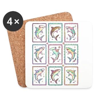 Haifisch Tropischer Ozean-Stempel TShirt Süßer Hai - Untersetzer (4er-Set) - Weiß - Vorne
