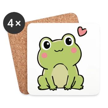 Cute Kawaii Frog With Heart Cartoon Sticker - Coasters (set of 4) - white - Front