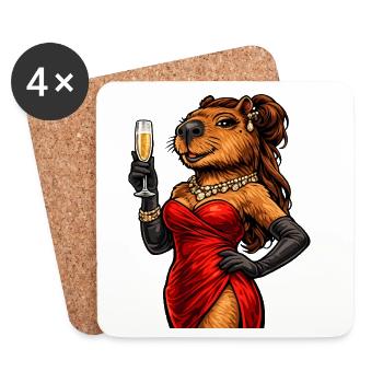 Dame noble de capybara avec du vin pétillant - Dessous de verre (lot de 4) - blanc - Devant
