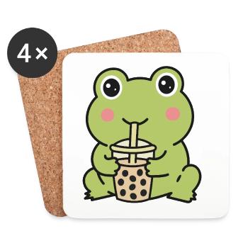 Süßer Kawaii-Frosch trinkt Bubble Tea Aufkleber - Untersetzer (4er-Set) - Weiß - Vorne
