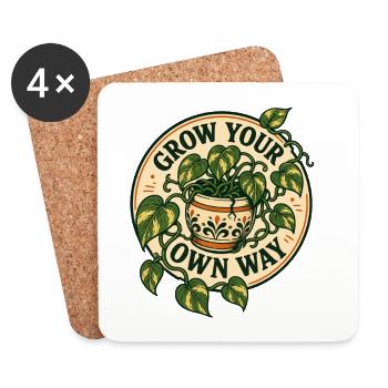 Grow Your Own Way – Pothos Pflanzen Spruch - Untersetzer (4er-Set) - Weiß - Vorne