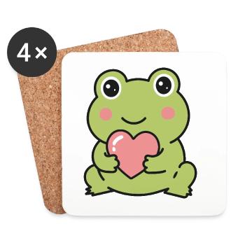 Süßer Kawaii-Frosch hält einen rosa Herzaufkleber - Untersetzer (4er-Set) - Weiß - Vorne