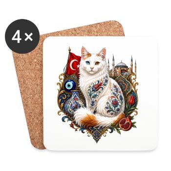 Osmanische Katze - Untersetzer (4er-Set) - Weiß - Vorne