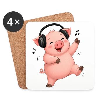 Schwein tanzt singt Bauer Bauernhof Musik - Untersetzer (4er-Set) - Weiß - Vorne