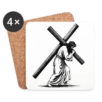 Stations of the Cross silhouette in black and white - Coasters (set of 4) - white - Front