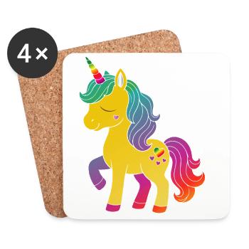 Regenbogen Einhorn Cartoon Design - Untersetzer (4er-Set) - Weiß - Vorne