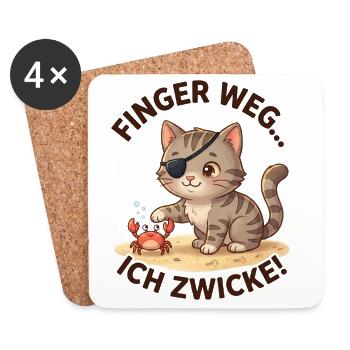 Katze Krabbe Finger weg Spruch - Untersetzer (4er-Set) - Weiß - Vorne