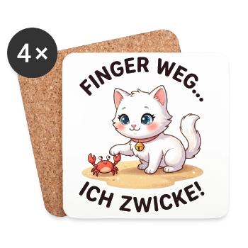 Katze Krabbe Finger weg Spruch - Untersetzer (4er-Set) - Weiß - Vorne