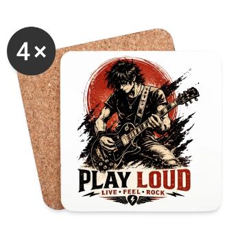 Play Loud Gitarren-Motiv - Untersetzer (4er-Set) - Weiß - Vorne